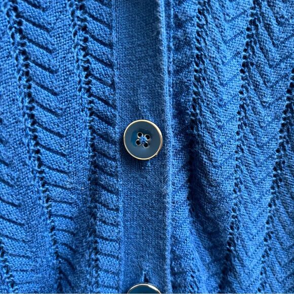 Talbots cotton Sapphire Blue Button Up open weave Cardigan Size M - Picture 4 of 4